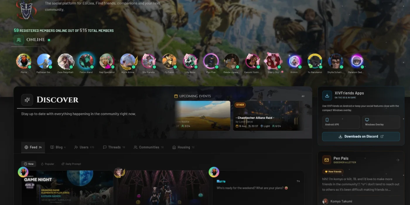 XIVFriends.net — Social-Plattform für FFXIV-Spieler